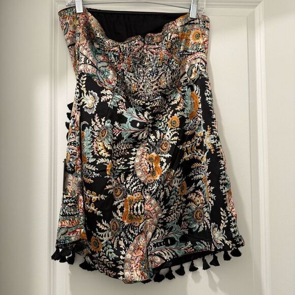 Lulus Bohemian Perfection Black Boho Floral Strapless Size XL - Picture 6 of 8